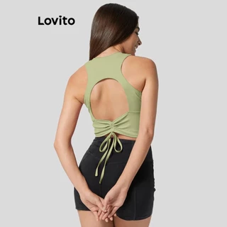 Lovito Regata esportiva esportiva de cor sólida com cordão liso para mulheres LNL77175