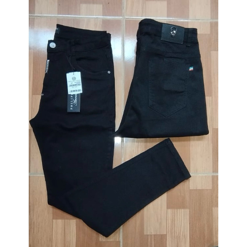 Calça Jeans Preta Phillip Plein Masculina Skinny com Elastano