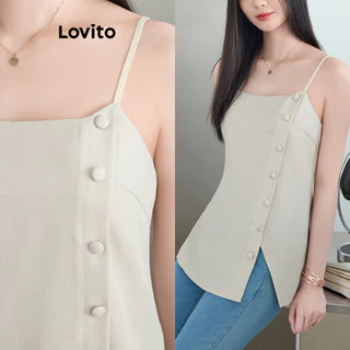 Lovito Regata assimétrica elegante com botão liso para mulheres L100MD047