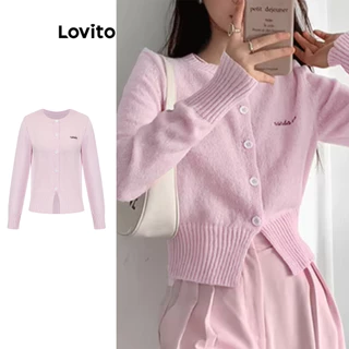 Lovito Suéter casual bordado liso para mulheres L100MD102