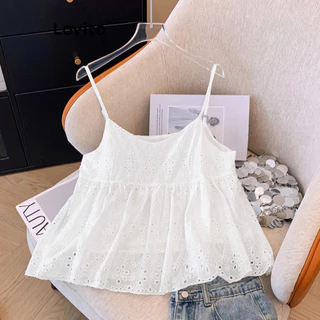 Lovito Boho Plain Ilhós Bordado Regata para Mulheres L100MD372