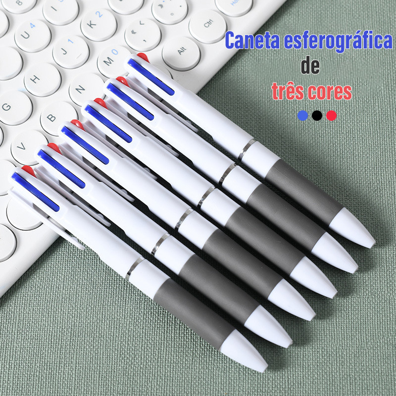 Caneta esferográfica 3 cores criativa Caneta esferográfica Tipo Push simples Estilo Push-Style Student Stationery Material de Escritório