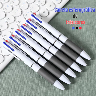 Caneta esferográfica 3 cores criativa Caneta esferográfica Tipo Push simples Estilo Push-Style Student Stationery Material de Escritório