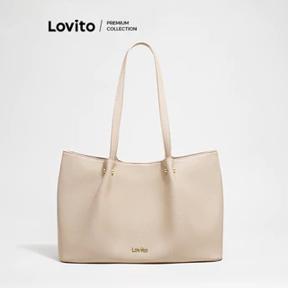 (Lovito Premium) Elegante Simples Metal Pele Sintética Rebite Deslocamento Escritório Design Minimalista Bolsas Femininas Bolsa Alta Qualidade para Mulheres L103FD011