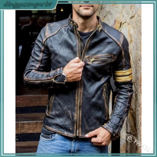 2023 Roupa masculina americana européia Roupa masculina masculina americana Jaqueta de couro masculina para adolescentes Colarinho Punk Casaco de couro masculino para motocicletas