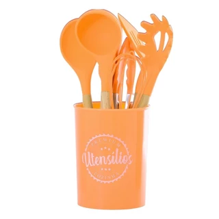 Conjunto de Utensílios com Suporte Premium Coral 9 Peças em Oferta na Shopee