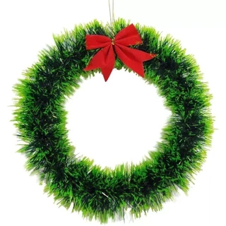 Guirlanda Festão Verde 25Cm Para Porta Com Laço Vermelho Decoração Natalina Enfeite De Natal universal