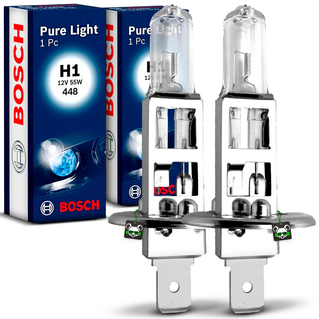 Par Lâmpada Automotiva Halógena H1 Pure Light 12V 55W Bosch