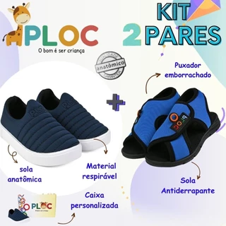 Kit 2 pares: Tênis Calce Fácil SLIP ON Marinho + papete Ploc Menino (PAP03) em Oferta na Shopee