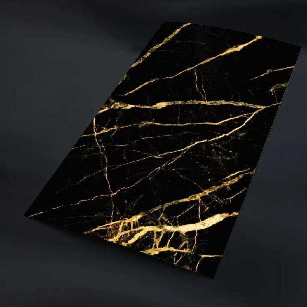 Placa Adesiva Parede Painel Mármore Branco Preto e Dourado 60X30cm