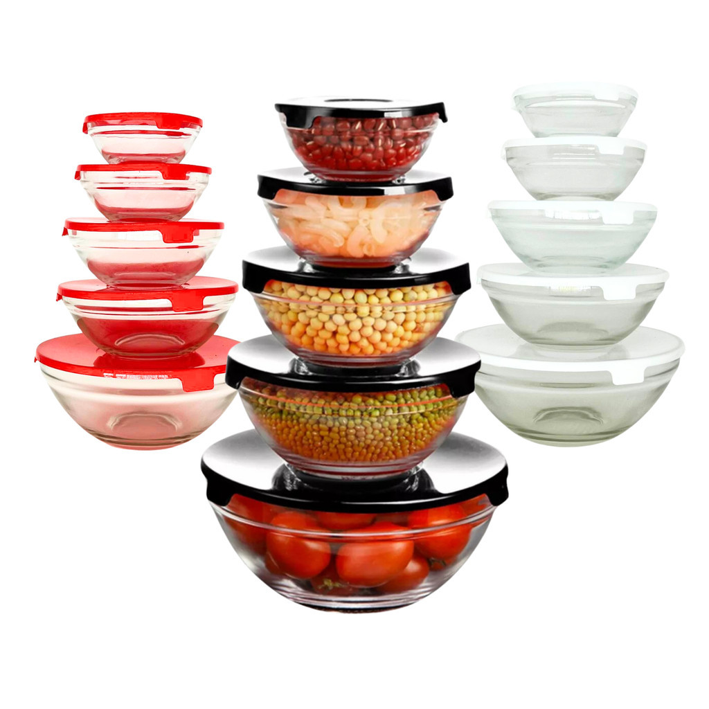 Conjunto Tigela Vidro Bowl Marmita Tampa 5 Peças