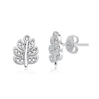Brinco Feminino de Prata 925 Folha com Zircônias em Oferta na Shopee