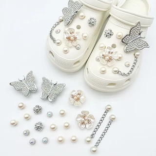 20pcs Flor De Pérola Diamante Borboleta Bijuteria Croc Jibz Botão De Charme Acessórios De Moda