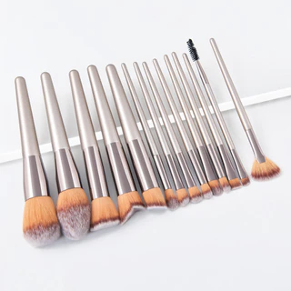 14pcs Champagne Color Makeup Brush Set Alta Qualidade Inclui Escova Blush Loose Powder Escova em Pó Escova em Pó Fundição Escova Contorno Escova para Sombra Escova para Sombra Escova para Olhos Escova para Sobrancelhas Escova para Sobrancelhas Fábrica de