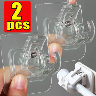 2 Pcs Ganchos Autoadesivos Para Trilhos-Gancho Grampos De Cortina Sem Pregos Ajustável Pendurar Bastão De