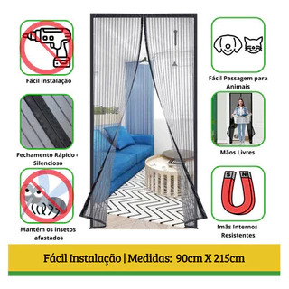 Tela Mosquiteira Magnética Porta 100x215cm Preto FortMesh