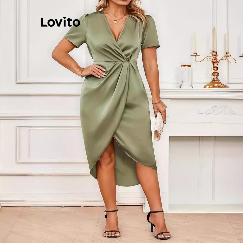 Lovito Vestido Plus Size Curvo Elegante Liso Dividido Para Mulheres Lnl Shopee Brasil