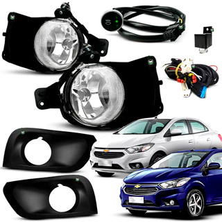 Kit Farol Auxiliar Milha Onix Prisma 2017 2018 2019 Moldura Preta Botao Touch Universal