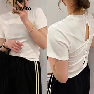 Lovito Camisetas esportivas simples sem costas com nó esportivo para mulheres LNL77243