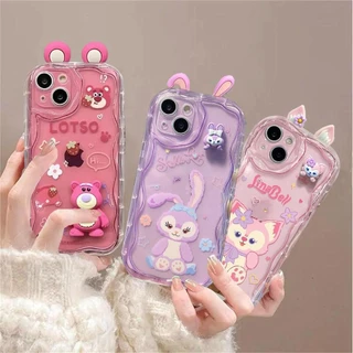 Capa De Celular Fofa Com Orelhas 3D Disney LinaBell StellaLou Lotso Para Samsung Galaxy S24 S23 S22 S21 Plus Ultra S23FE S21FE S20FE A12 Silicone Transparente 3D Ondulado Borda Curvada