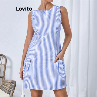 Lovito Vestido casual listrado com bolso para mulheres LBL16429