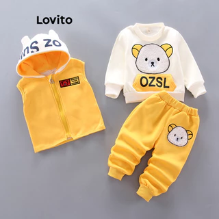 Lovito Conjuntos de calças com bolsos com zíper e estampa de animais fofos LNA80010