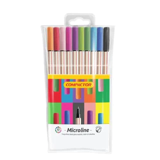 MARCADOR FINELINER COMPACTOR MICROLINER ESTOJO 10 CORES