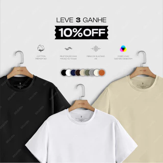 kit 3 Camisa Camiseta Masculina Básica Algodão Peruano Premium 40.1 com Elastano Pima