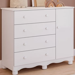 Cômoda Junior 100% MDF 1 Porta Lisa Branco / Branco Carvalho Peroba