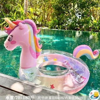 Boia Inflável Unicórnio Transparente C/Rosa Detalhes Colorido Infantil 70Cm