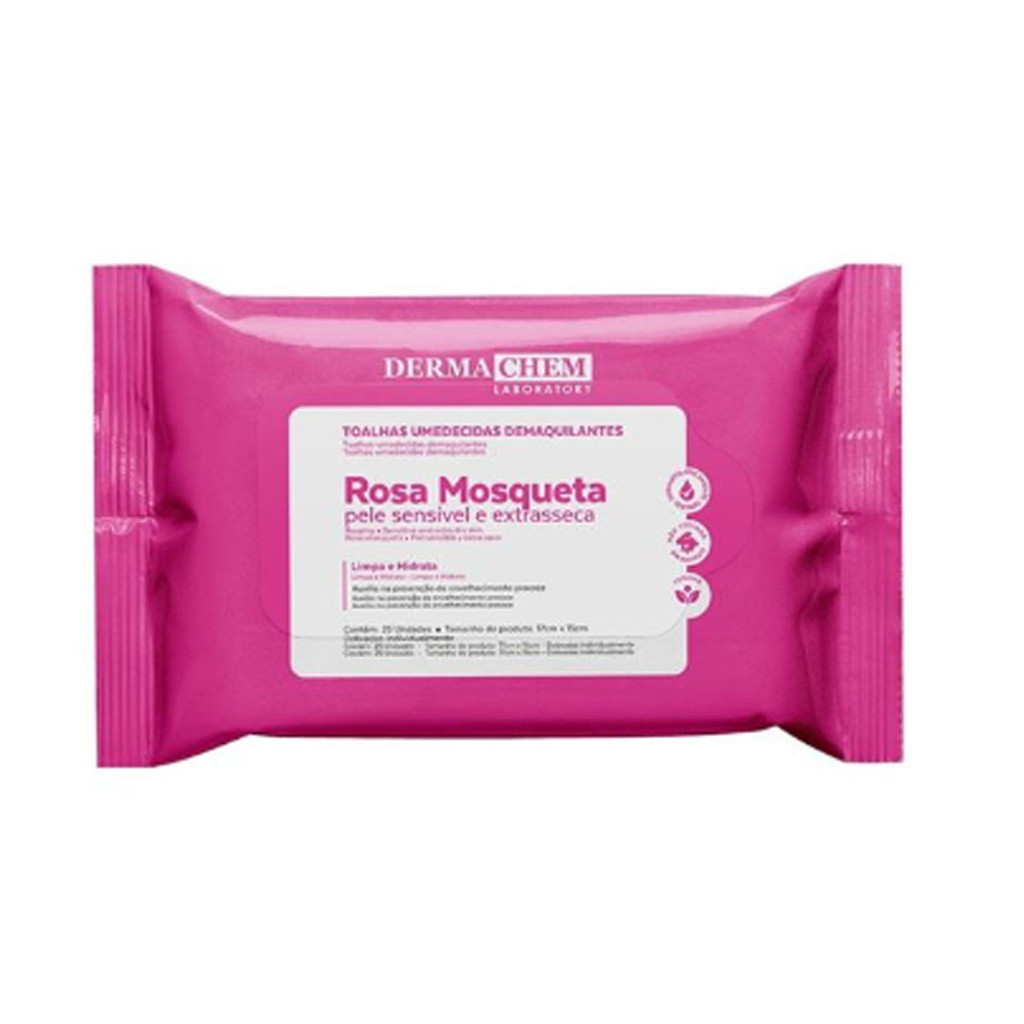 Toalhas Umedecidas Demaquilantes Dermachem Rosa Mosqueta