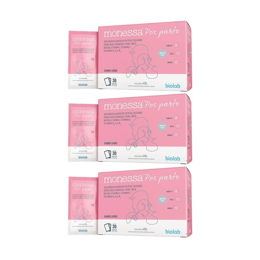 Kit Monessa Pós Parto Sabor Limão C/ 3Un De 30 Sachês De 14g | Shopee ...