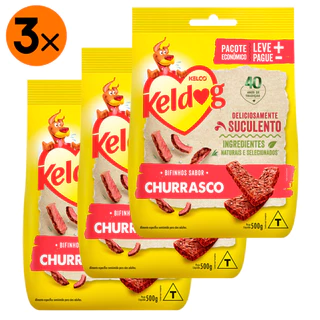 Kit 3 Bifinho Keldog para Cães Sabor Churrasco  - 500 g em Oferta na Shopee