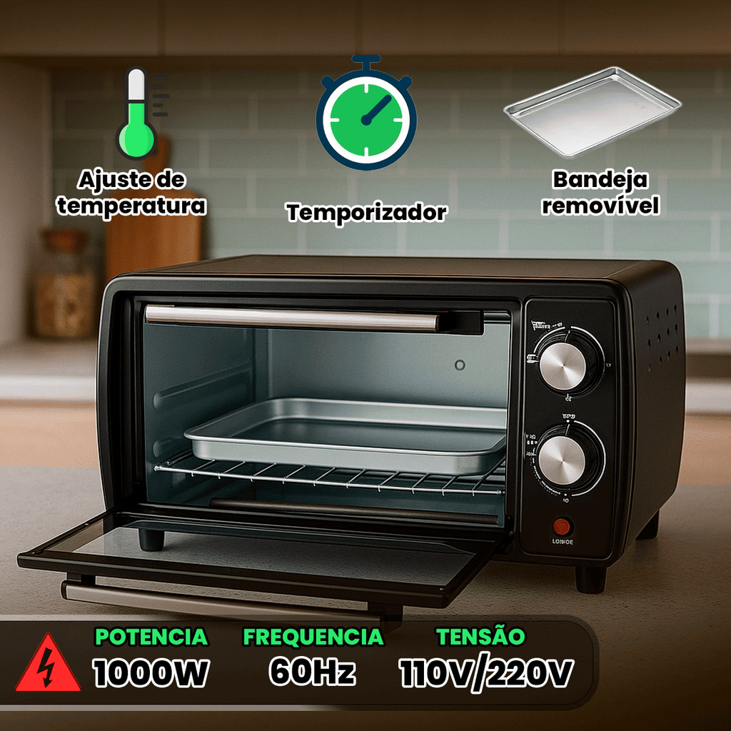 Forno Elétrico 10L 110v com Desligamento Automático, Timer e