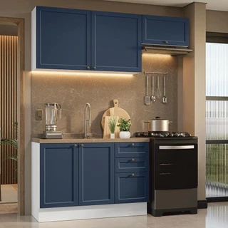 Armário de Cozinha Compacta 180 cm Branco/Azul Vik Madesa 02 em Oferta na Shopee