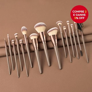 Conjunto De Pincéis De Maquiagem De 15 Peças , Marrom , Extra Grande , Inclui Blush , Pó , Pincel De Contorno