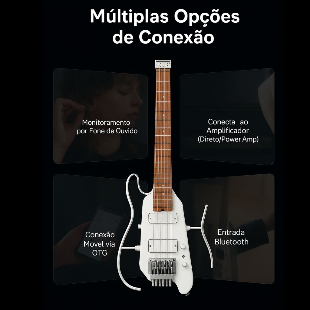 Guitarra Portátil Donner Hush-X Pro com Efeitos Branca | Shopee Brasil