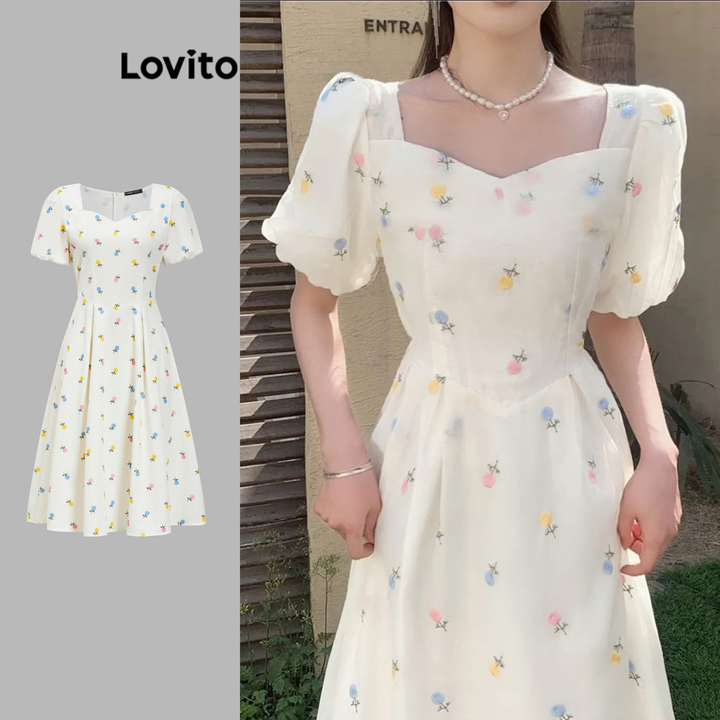 Lovito Vestido floral casual elegante para mulheres L91AD292