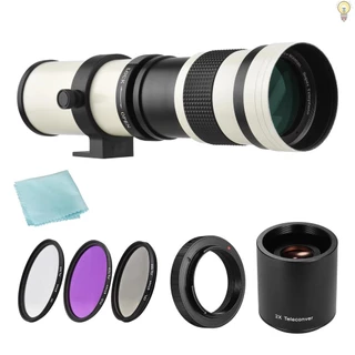 Câmera MF Super Lente Telefoto Zoom F/8.3-16 420-800mm Montagem Em T + Conjunto De Filtros UV/CPL/FLD + 2X Teleconversora
