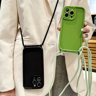 Capa protetora para telefone Lanyard Apple 15 Adequada para iPhone14ProMax com corda Diagonal fosca 13 resistente a choques 12 GUGM