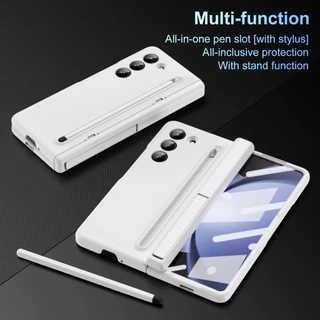 Estojo Porta-Caneta Para Samsung Galaxy Z Fold 3 4 5 6 Fold5 Com Suporte Proteção Frontal Do Filme De Vidro ZFold6 Luxury Cover
