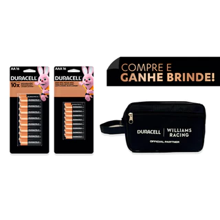 Pilhas Duracell Alcalinas AA 16 un.+ AAA 16 un. - Ganhe uma Necessaire Williams F1