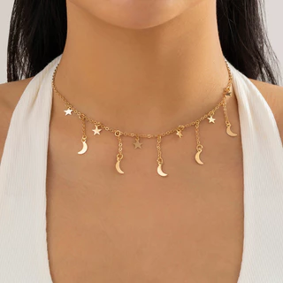 Corrente Tassel Com Lua E Pingente De Estrelas Colar Para Mulheres Encantos Da Tendência Clavicular No Pescoço Gargantilha Curta 2024 Fashion Jewelry Acessórios Femininos Presentes
