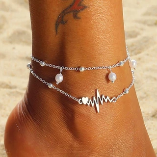 Novo Estilo Europeu Americano Pearl Anklet Pérola Dupla Camada ECG Conjunto de Jóias de Moda Única