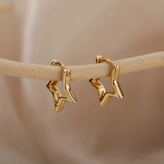 1 Par De Brincos Estrela Simples De Aço Inoxidável Com Banho De Ouro , Jóias De Orelha De Casal