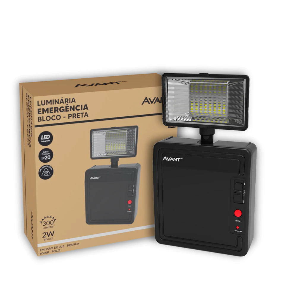 Luminaria Led Emergencia Bloco 2W 300lm 6000K PF Avant Pro