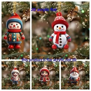 JIONS Decoração de Natal. Pingente de figura 2D, material acrílico, decoração de parede, pingente de Papai Noel, enfeites de festa festiva