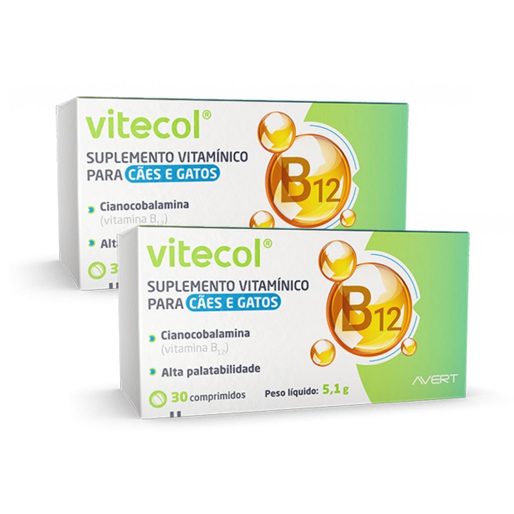 Kit 2 Vitecol B12 Suplemento Vitaminico Cães e Gatos 30 Comp | Shopee ...