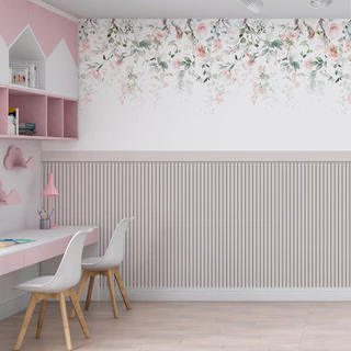 Papel de Parede Adesivo Ripado Floral Cinza Enevoado