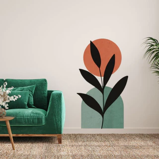 Adesivo De Parede Flor Ramo Vermelho Queimado Verde Contemporâneo